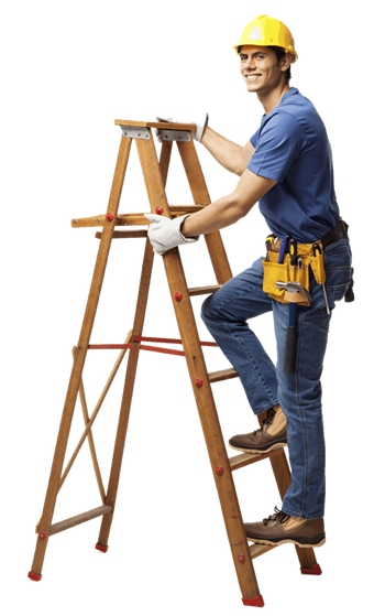 man wearing a hard hat on a step ladder 